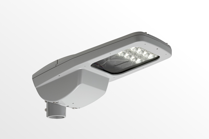 LED光源と取付部を備えたシルバーの屋外照明器具